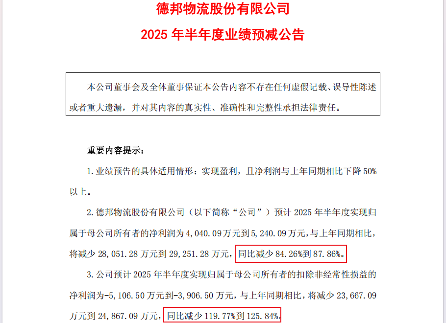 2025半年度业绩预减报告