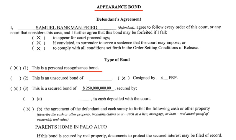 解读 SBF 保释文件：无需实际支付“2.5 亿美元保释金”