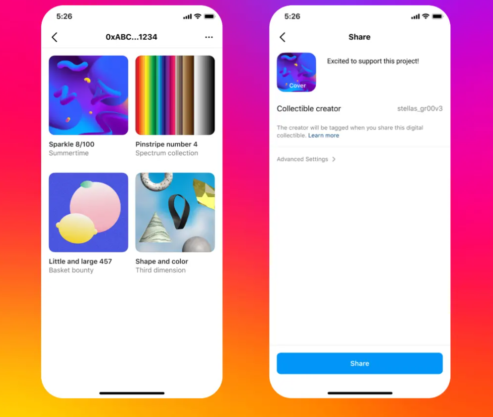 Facebook、Instagram 开放 NFT 功能，允许用户连接 Crypto 钱包